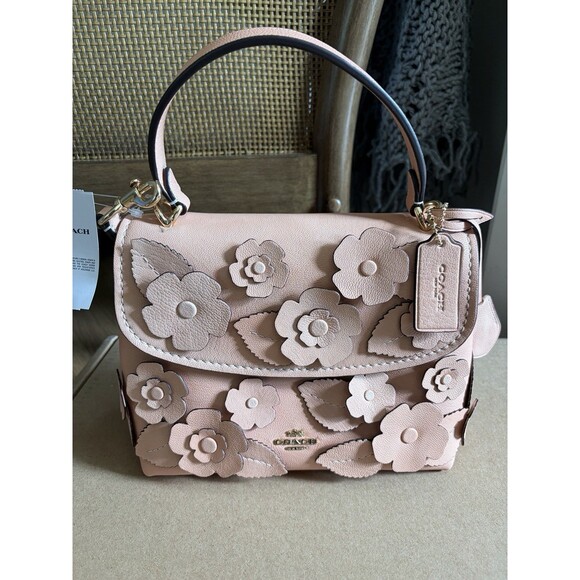 Coach Handbags - COACH CDY44 Emory Top Handle Crossbody Bag Floral Appliqué Light Pink Leather
